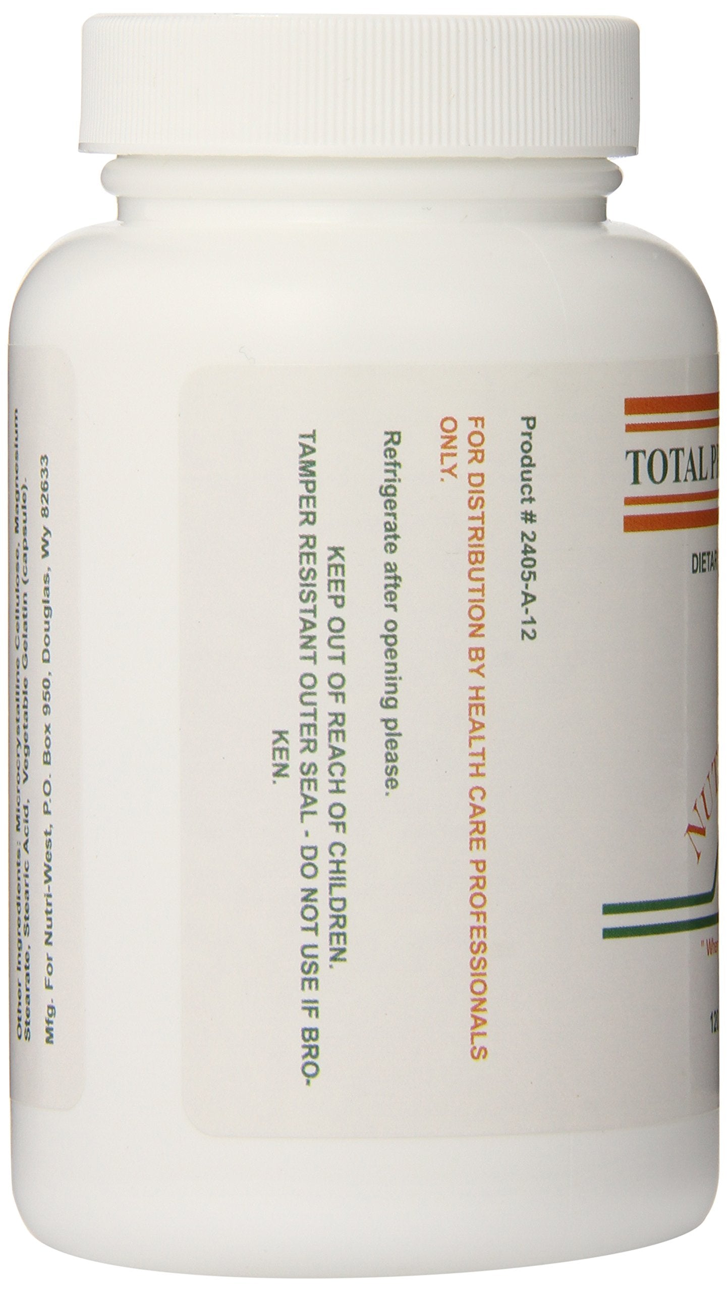 Flacon Nutri-West Total Probiotics posé sur une surface neutre.