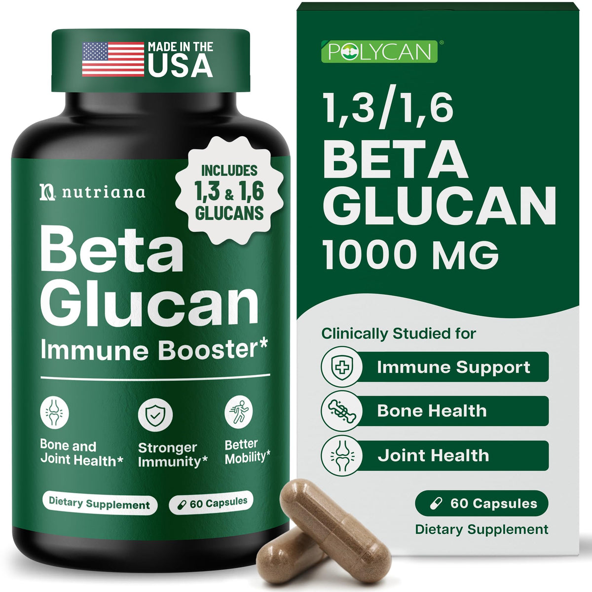 Nutriana Beta Glucane - bouteille 1000 mg, soutien immunitaire potentiel au quotidien.