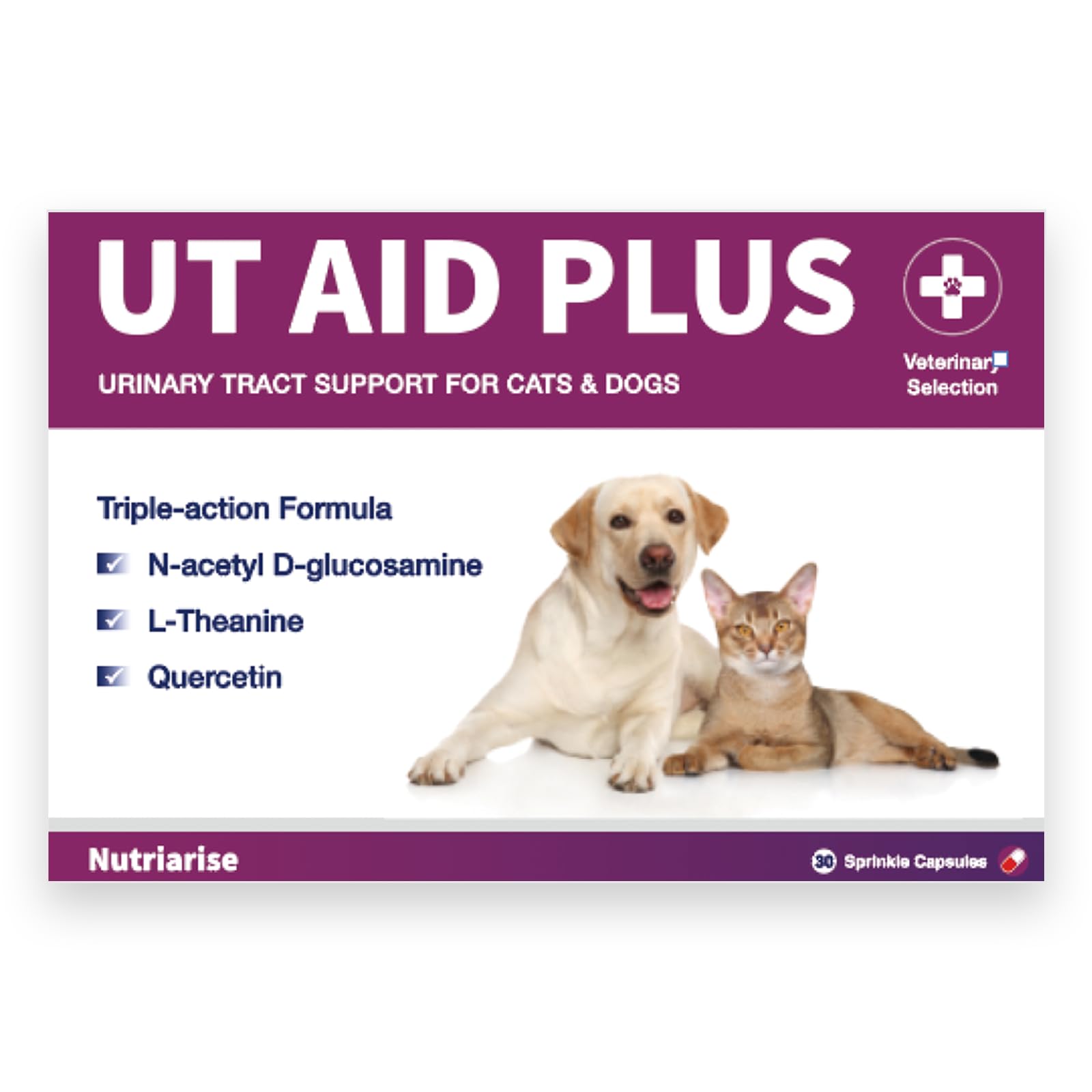 Nutriarise UT Aid Plus – bouteille de capsules, soutien urinaire pour chats et chiens.