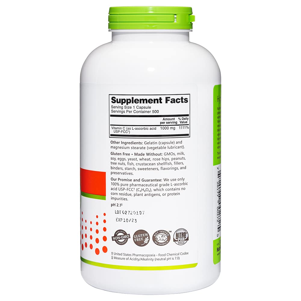 NutriBiotic vitamine C 1000 mg – gélules, soutient possible à la peau et aux tissus.