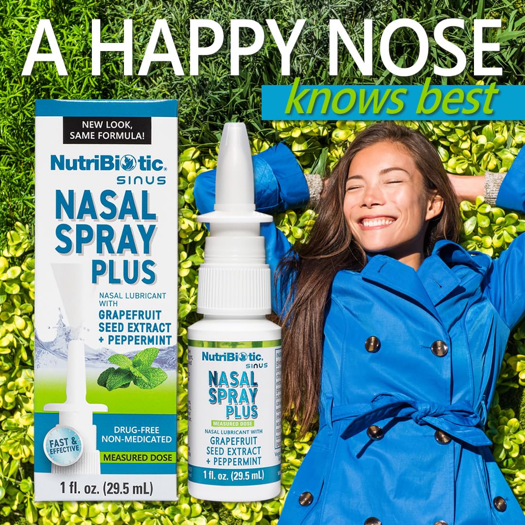 NutriBiotic Nasal Spray Plus, flacon transparent montrant les pulvérisations