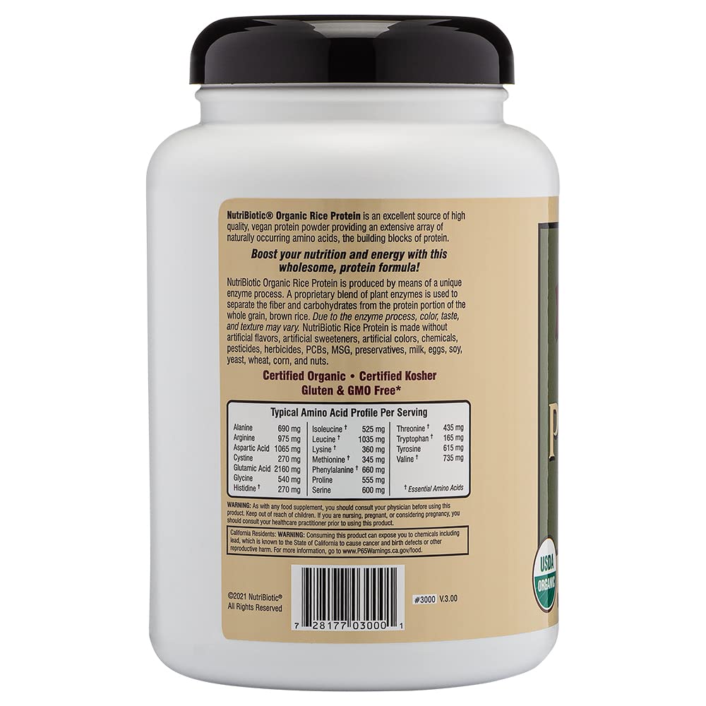 NutriBiotic protéine riz bio, conditionnement certifié kosher, parfait pour shakes.