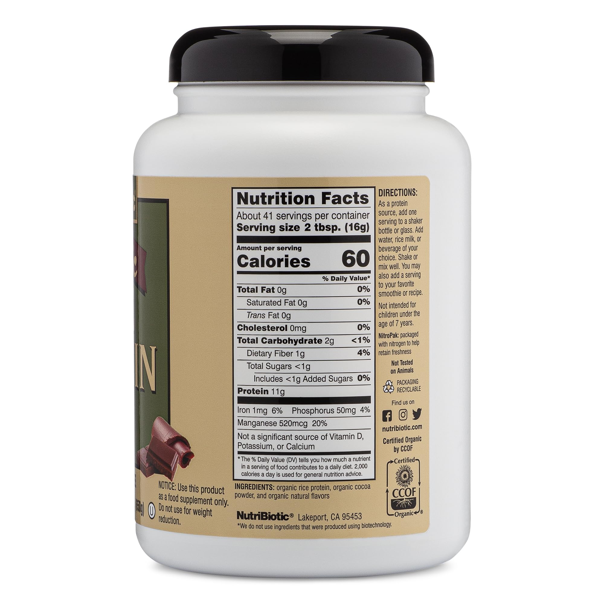 NutriBiotic protéine riz digestible facile, meilleure digestibilité pour shakes