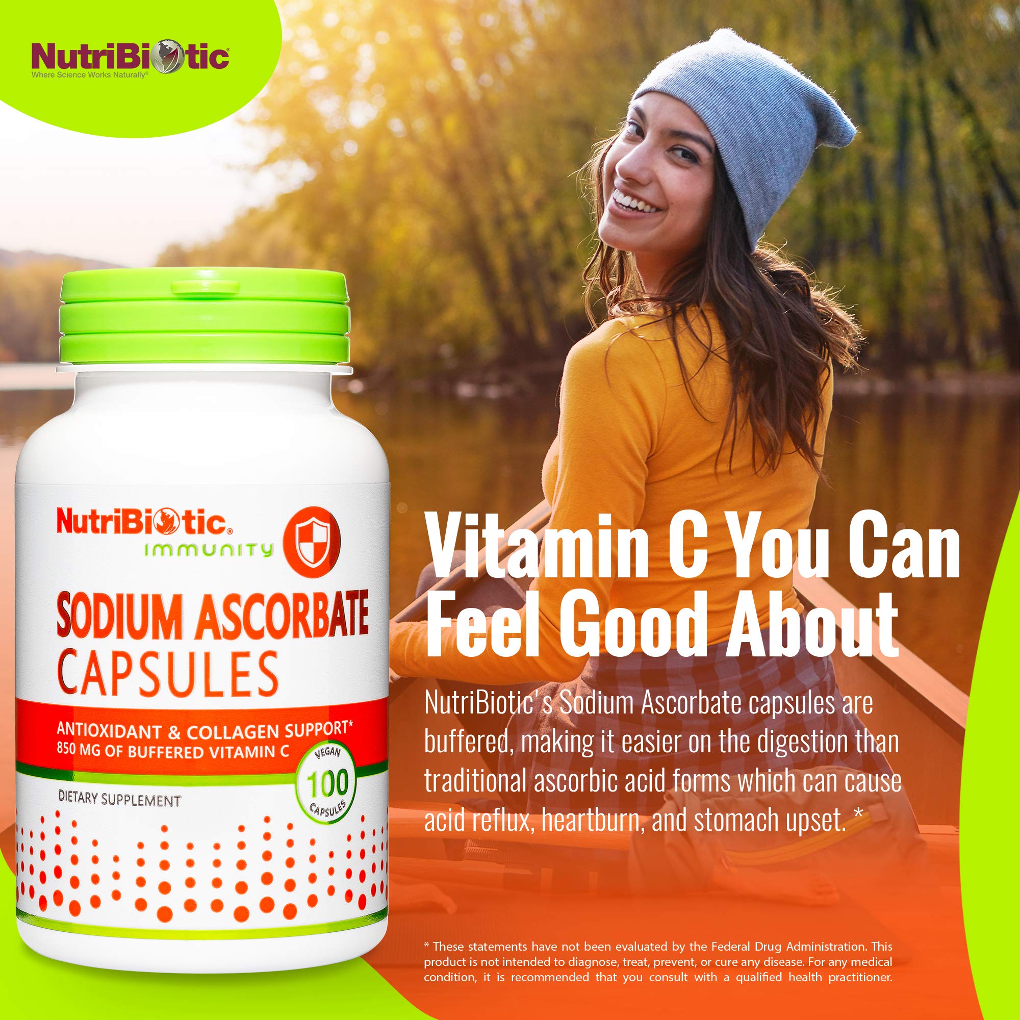 NutriBiotic Sodium Ascorbate Capsules emballage: design clair pour l'utilisation quotidienne.