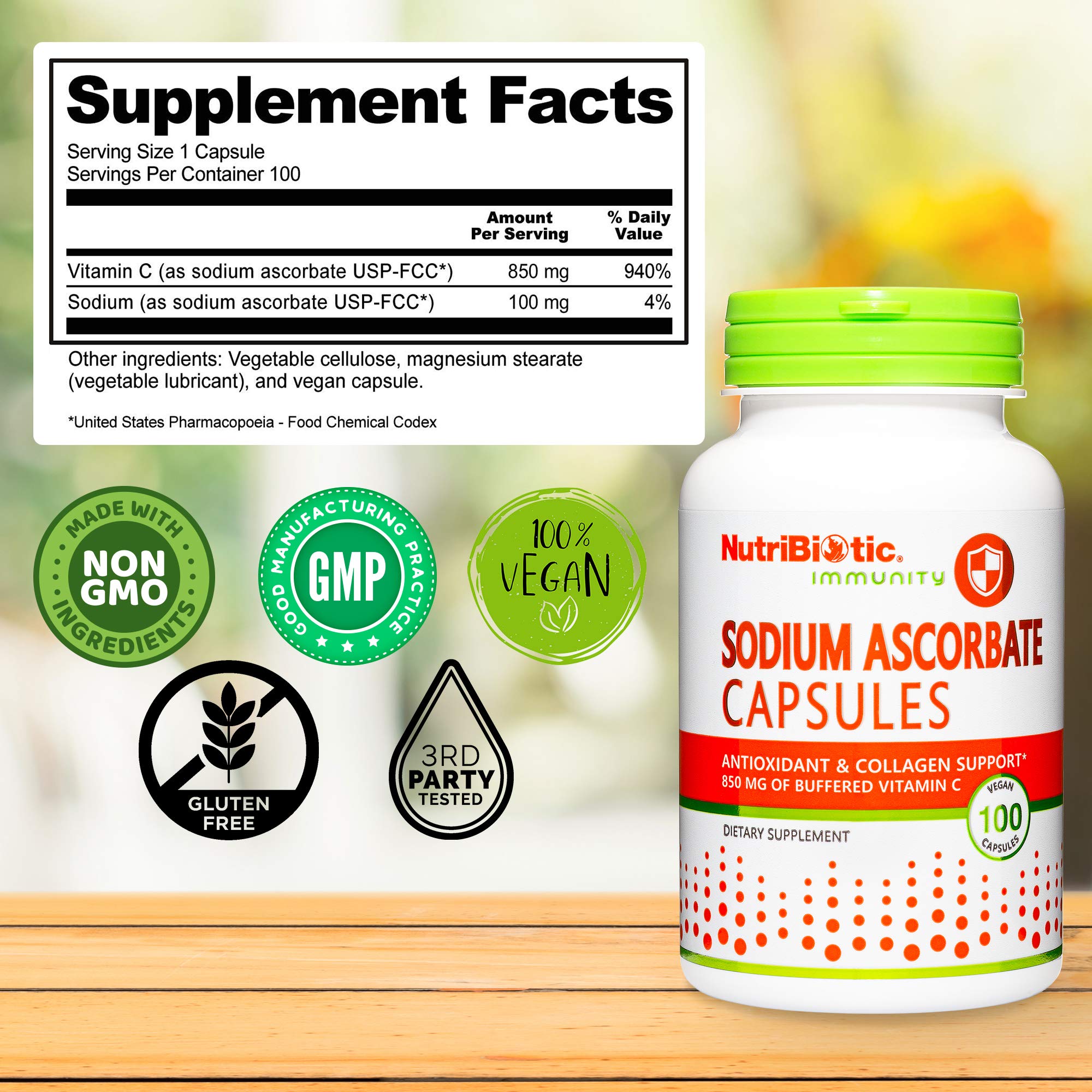 NutriBiotic Sodium Ascorbate Capsules voyage: format pratique pour emporter en déplacement.
