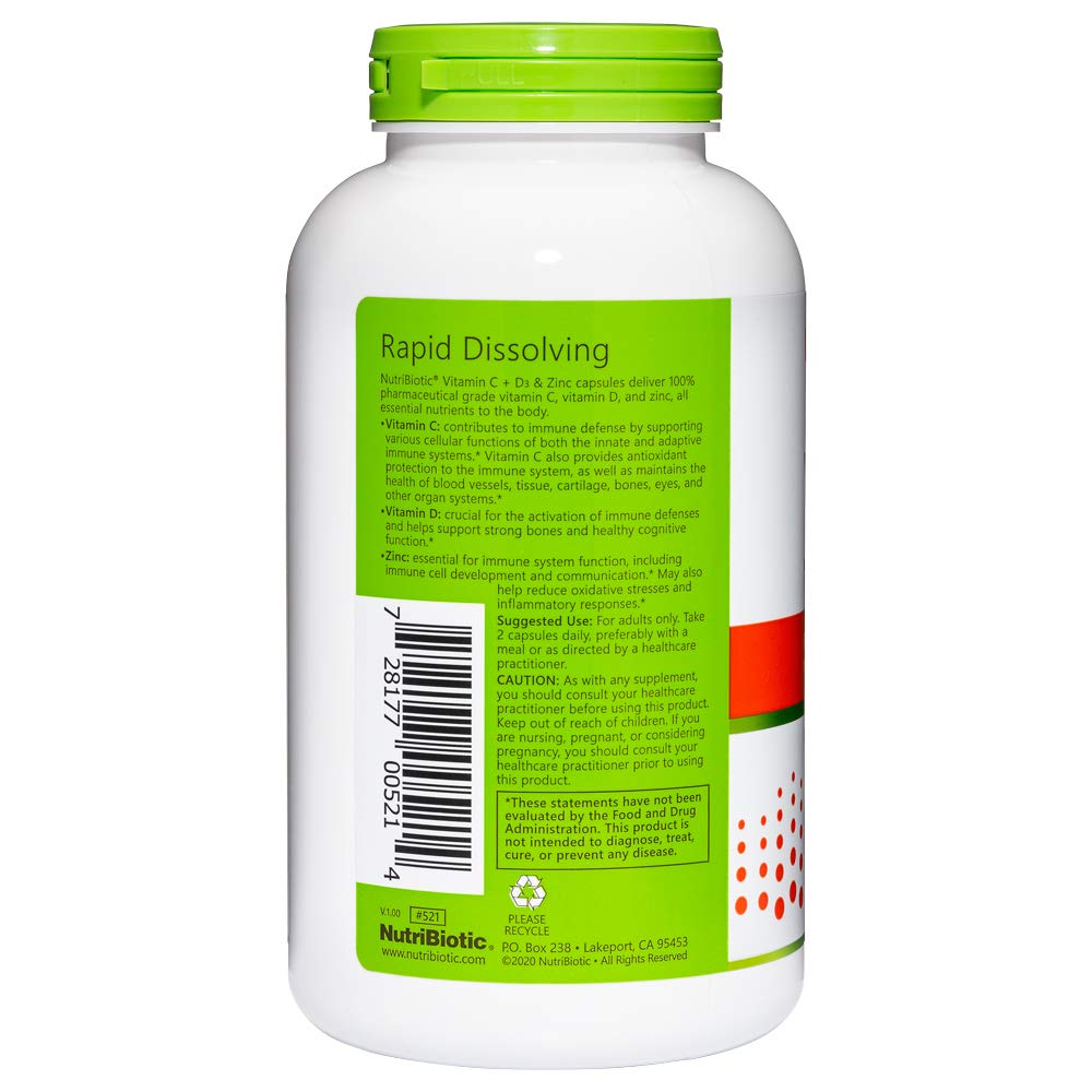 NutriBiotic Vitamine C D3 Zinc – Sans gluten et sans OGM