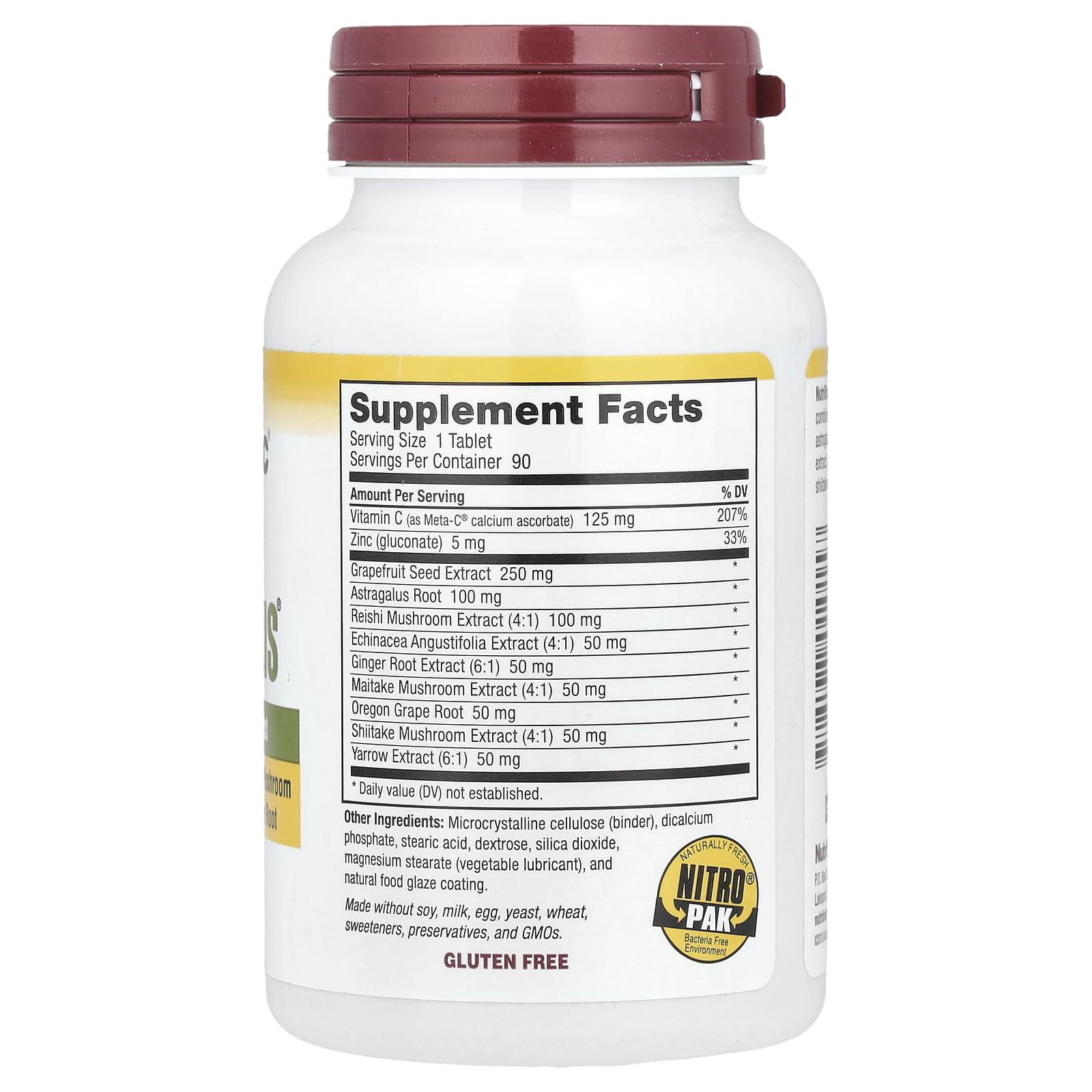 NutriBiotic Defense Plus 90 tablettes en gros plan, ingrédients naturels pour le quotidien.