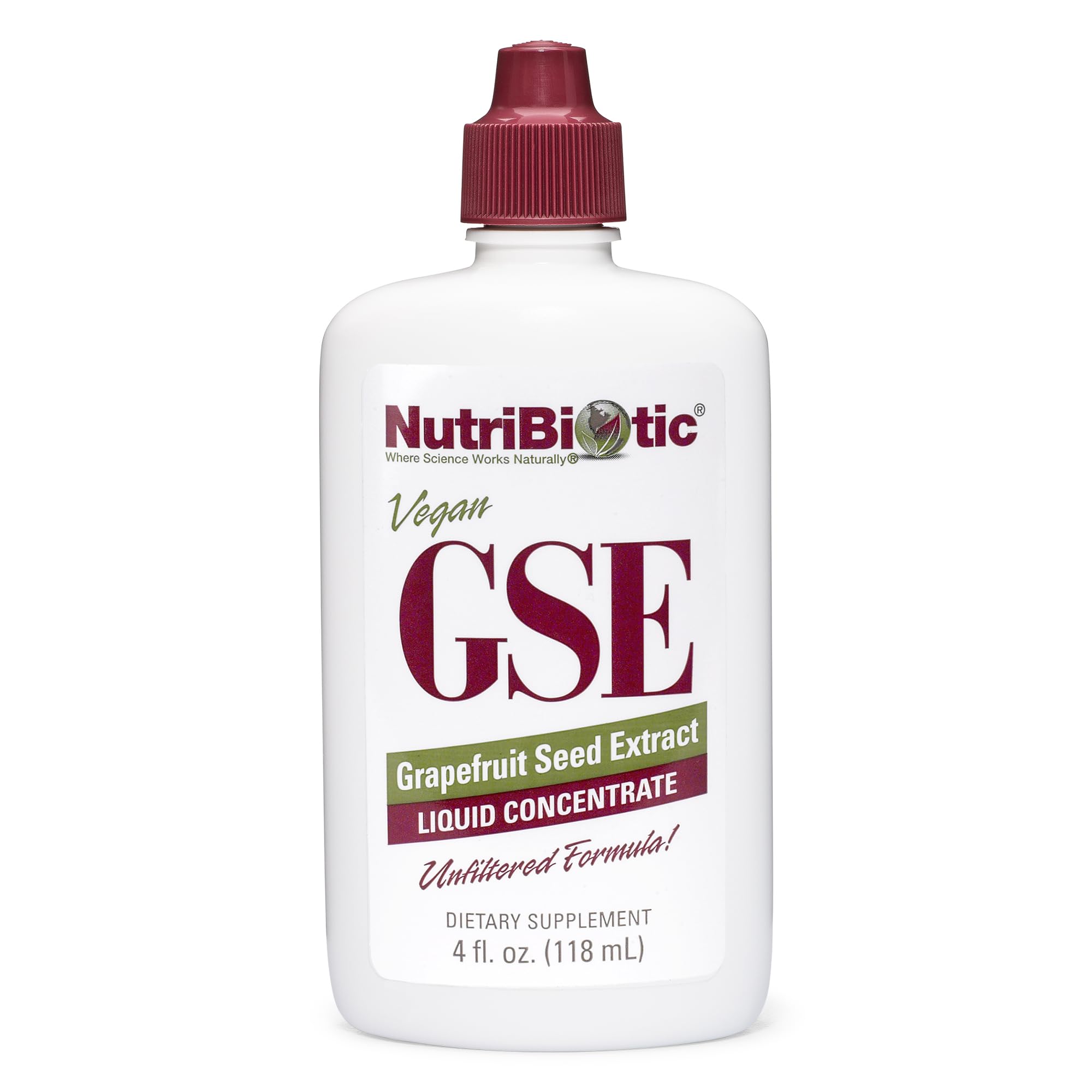 NutriBiotic GSE bouteille concentre pamplemousse, riche bioflavonoïdes pour usage quotidien.