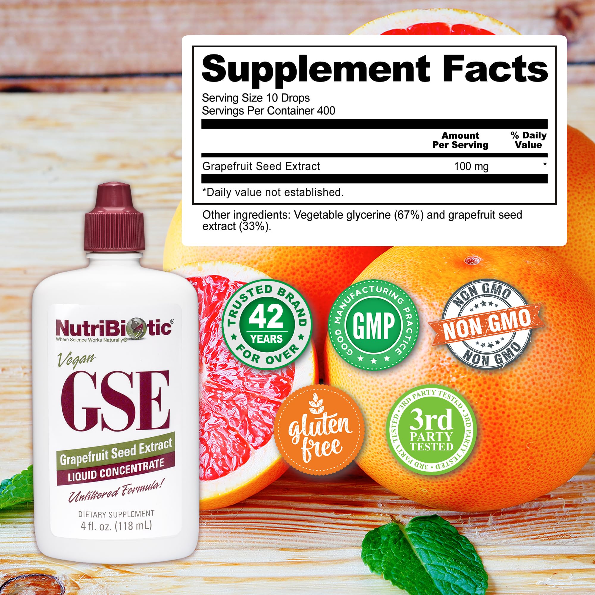 NutriBiotic GSE etiquette qualité americaine, traçabilité et origine.