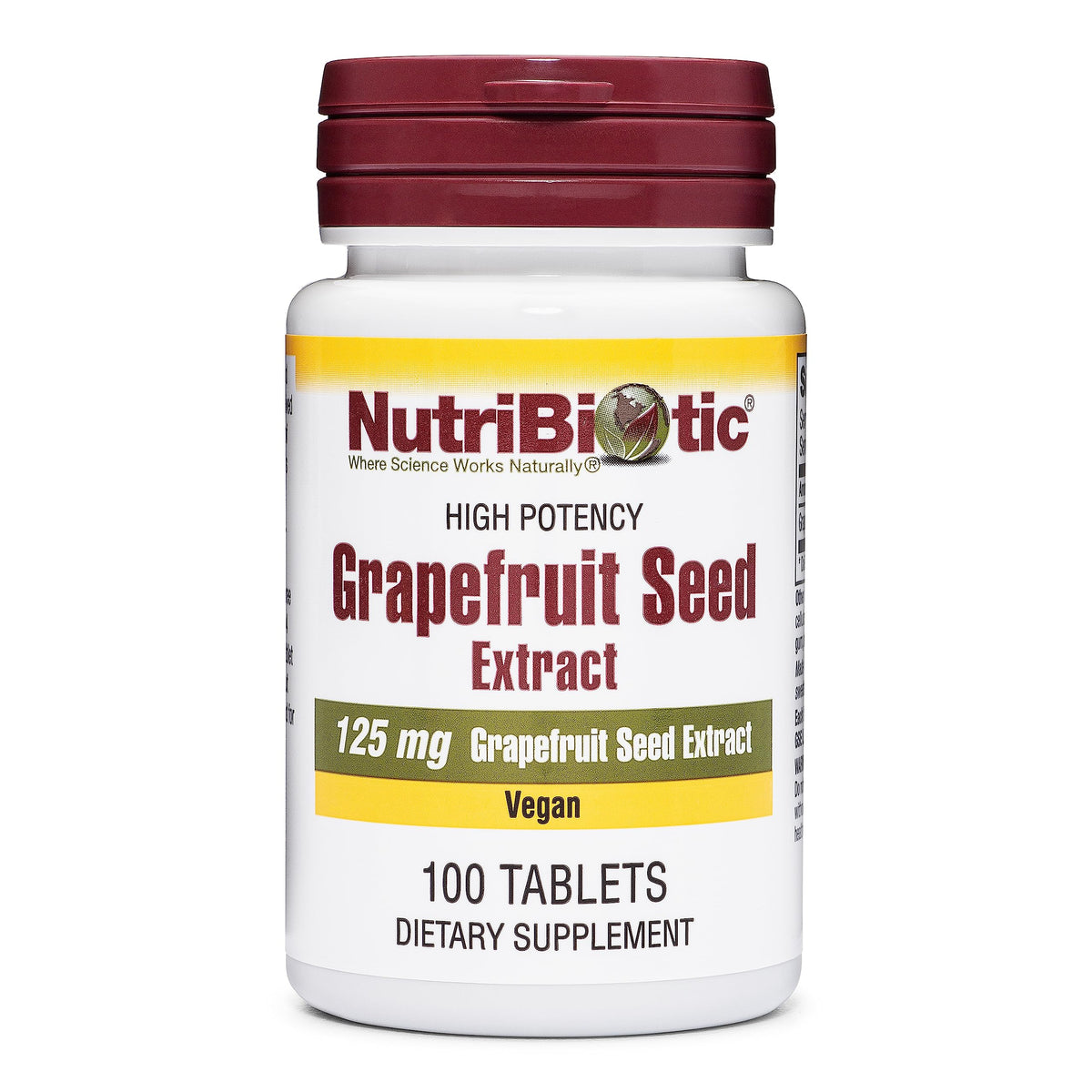 NutriBiotic GSE tablettes — emballage pratique et facile à emporter.