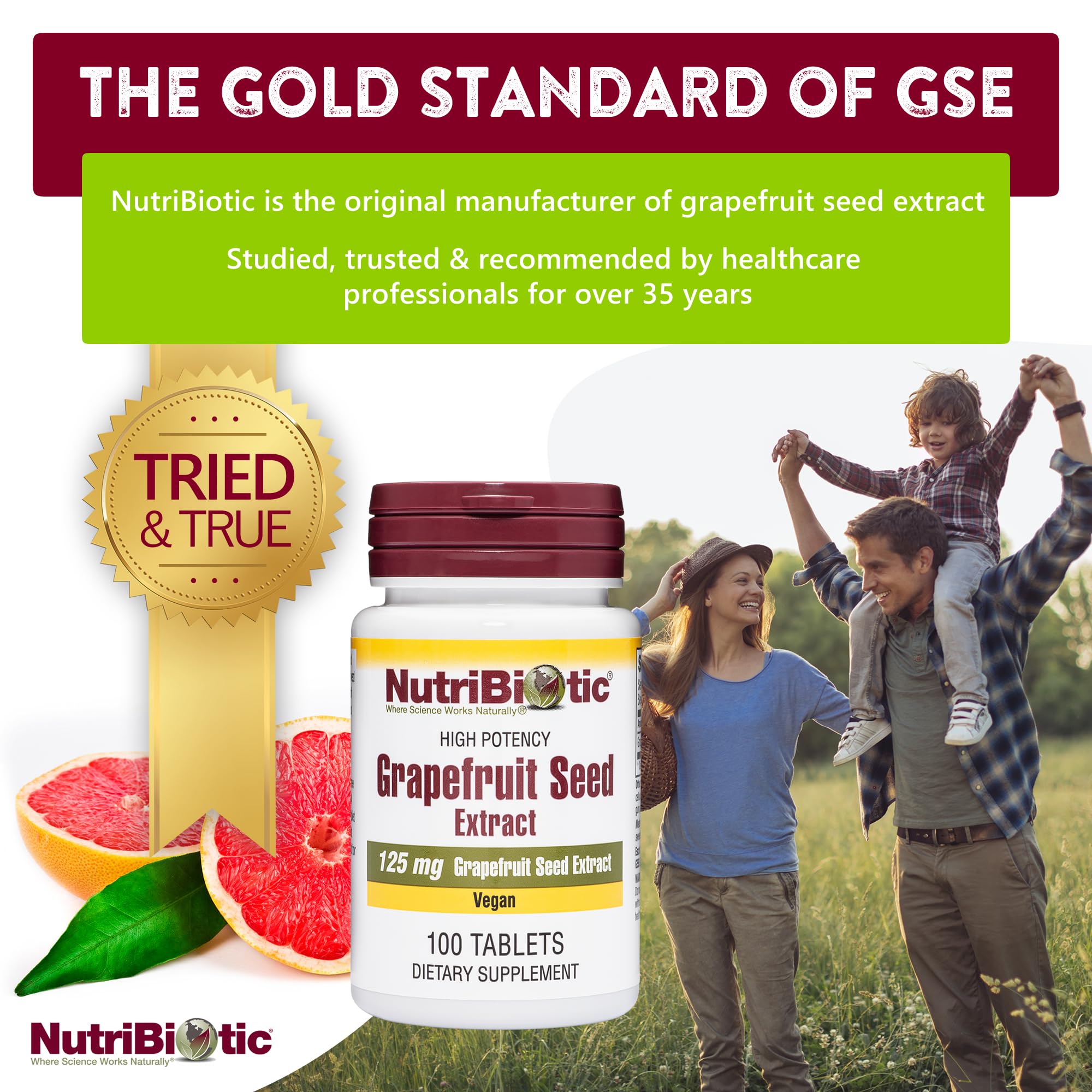 Gros plan sur les tablettes NutriBiotic GSE montrant leur texture prête à avaler.