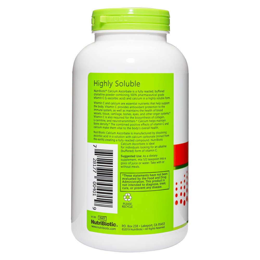 NutriBiotic poudre calcium ascorbate – doseur pratique pour doser facilement.