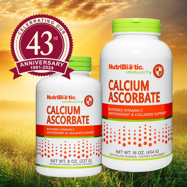 Etiquette NutriBiotic Calcium Ascorbate – ingrédients clairs et origine naturelle.