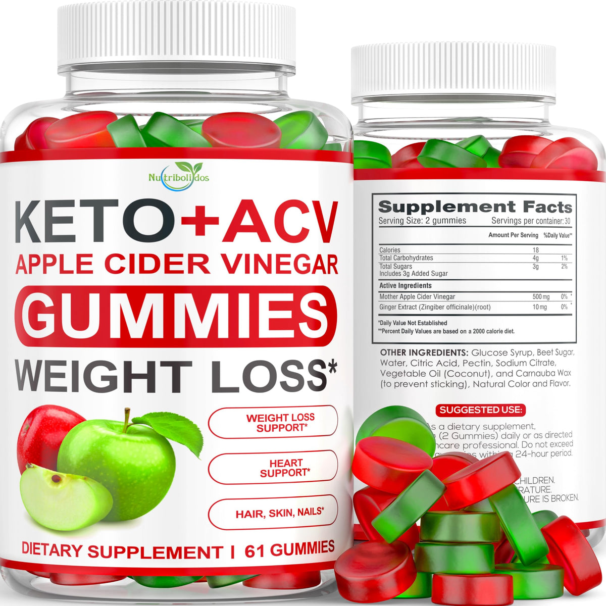 Gummies Nutribolidos Keto ACV sur flacon, idéal pour soutenir la gestion du poids
