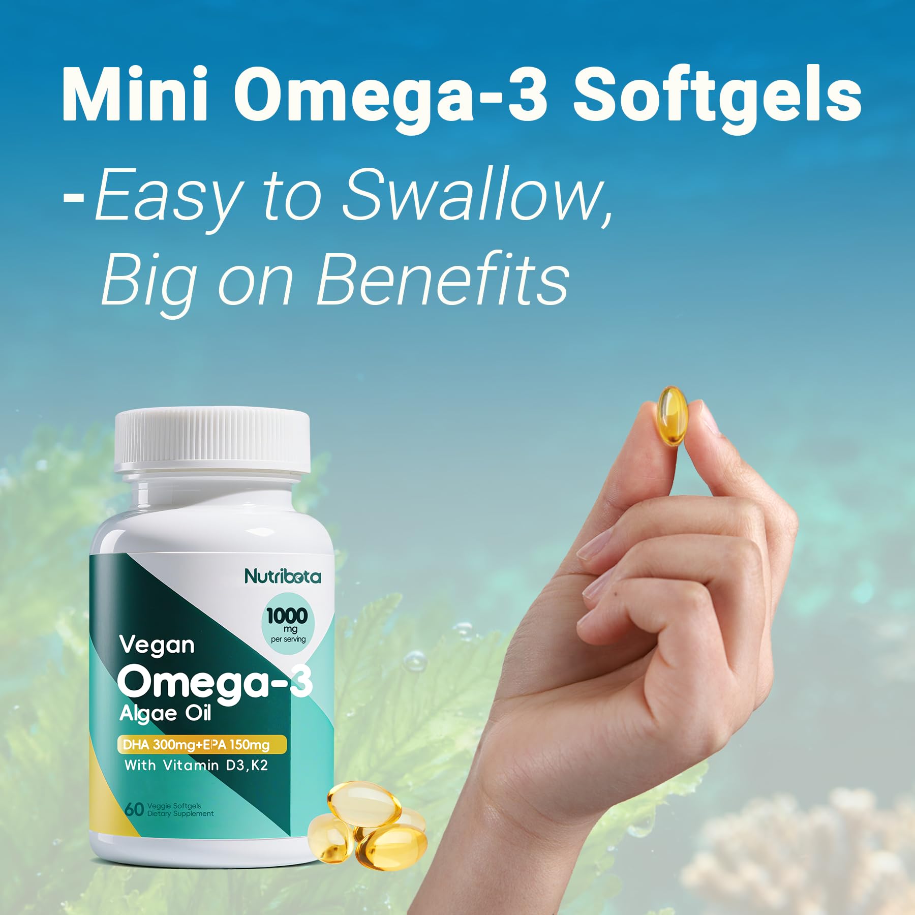 Nutribota Omega 3 végan – produit durable et sans surpêche, respectueux de l'environnement.