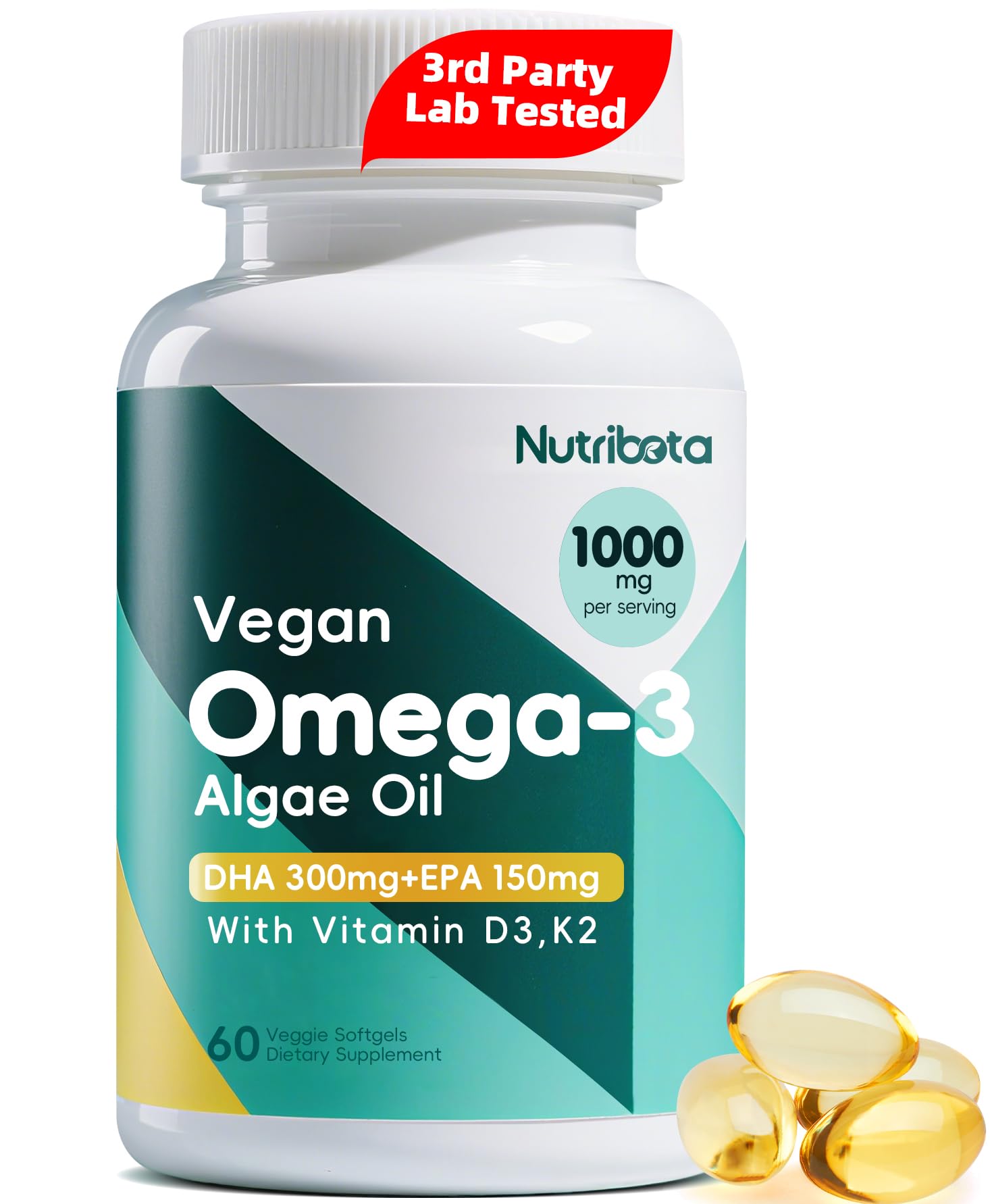 Nutribota Omega 3 végan – bouteille gélules DHA et EPA pour cerveau.