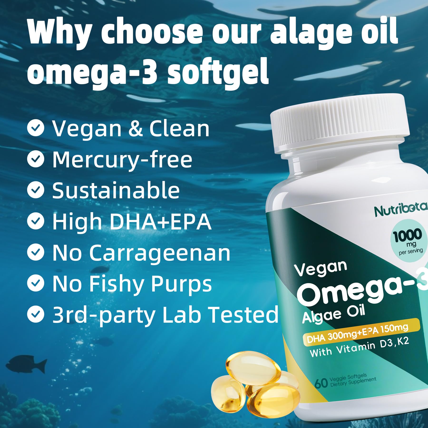 Nutribota Omega 3 végan – sans allergènes et sans carraghénane.