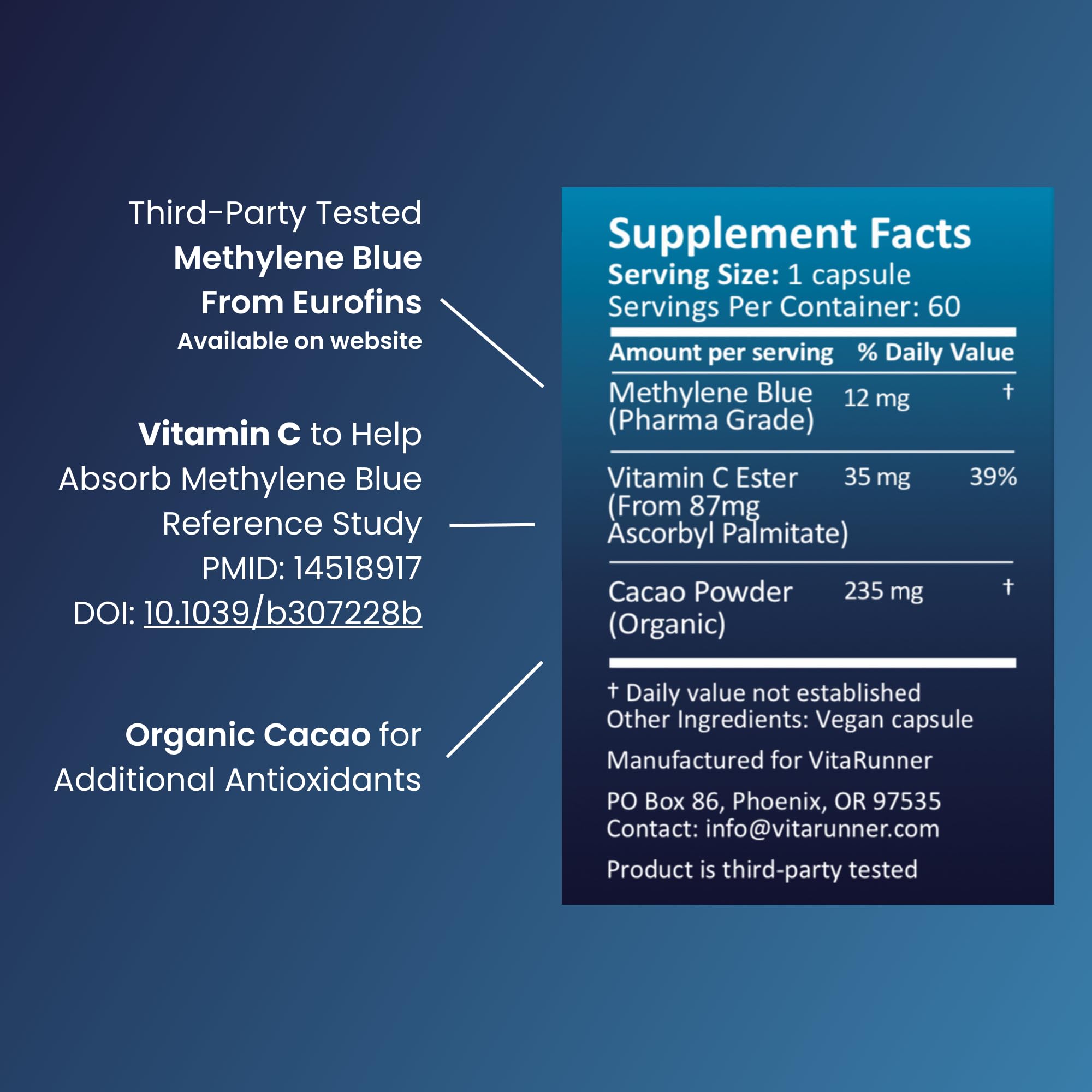 Nutricel Methylene Blue: 12 mg de Methylene Blue USP Grade.