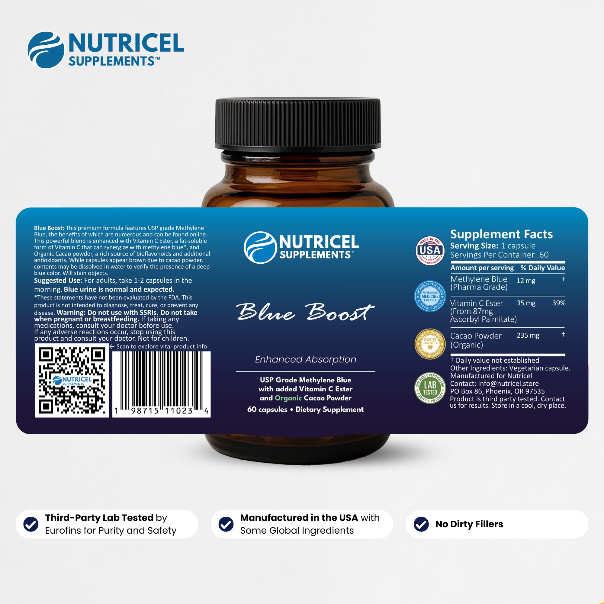 Nutricel Methylene Blue: boîte de 60 gélules pour 60 jours d usage.