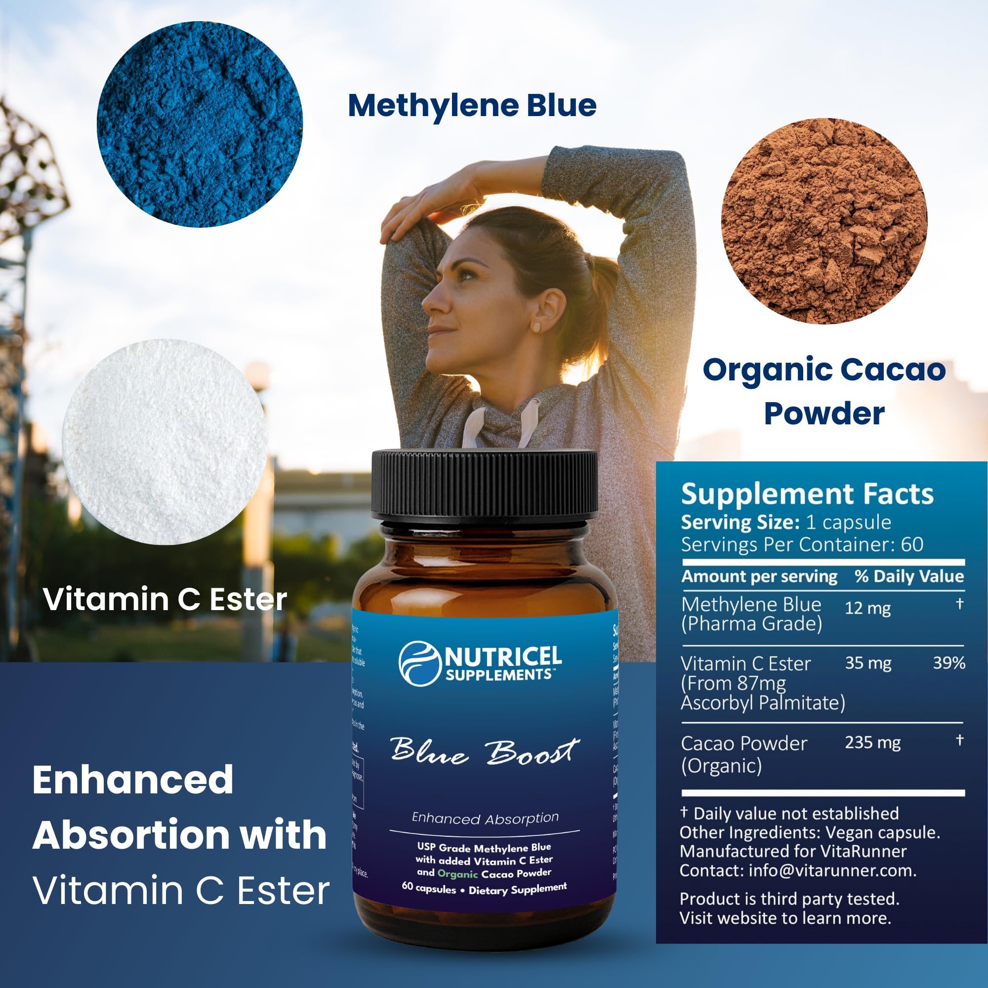 Nutricel Methylene Blue: origine américaine et fabrication locale.