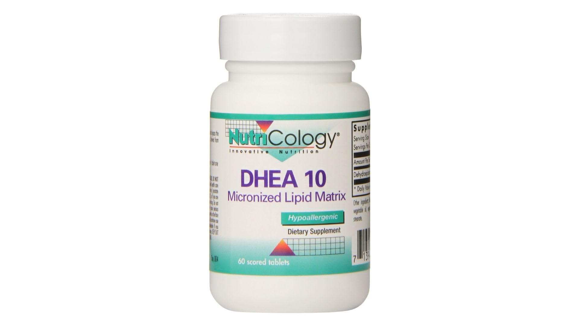 Nutricology DHEA 10 mg, comprimés libération prolongée, diffusion soutenue.