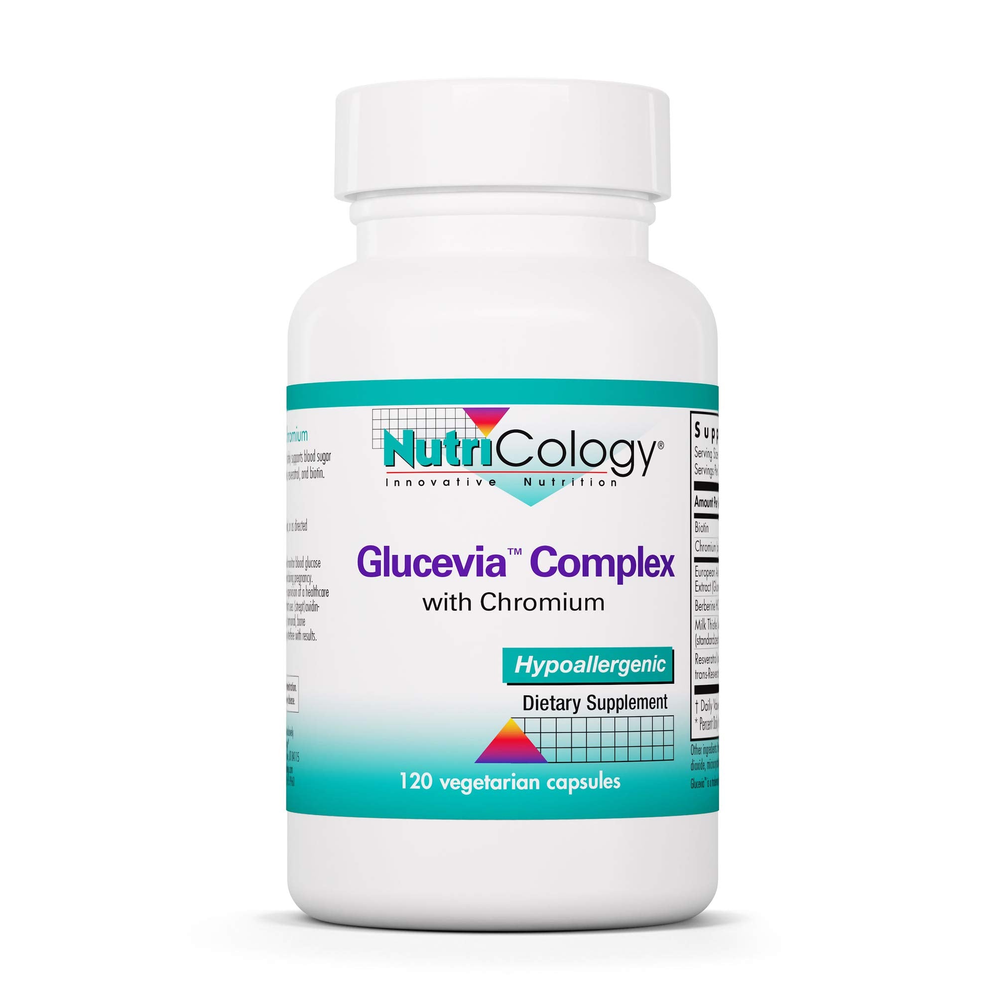 Nutricology Glucevia Complex – bouteille de gélules végétales, soutien potentiel au métabolisme hépatique