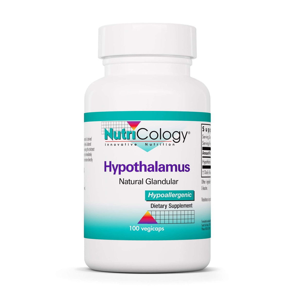 Nutricology Hypothalamus : bouteille lyophilisée montrant le soutien endocrinien potentiel.