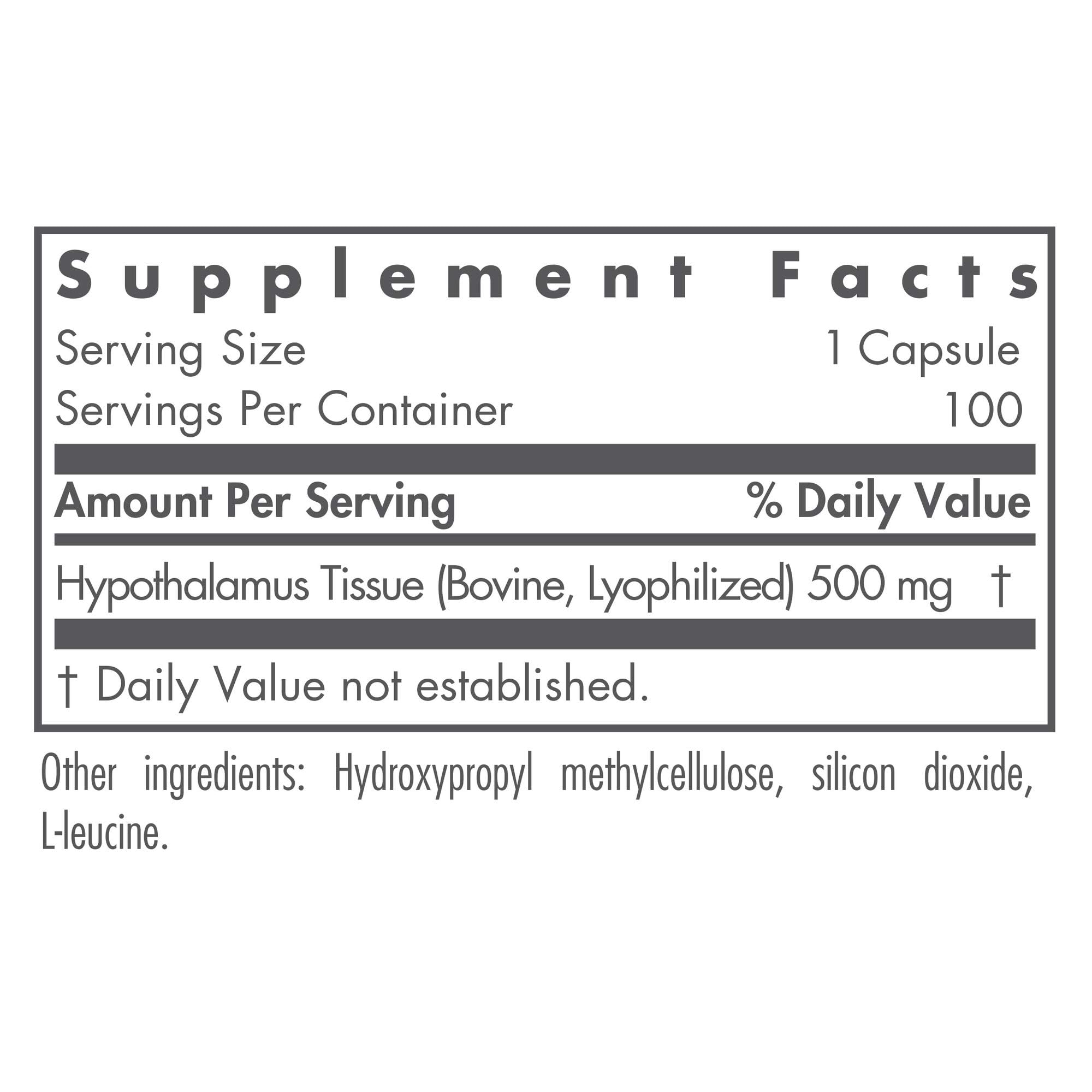 Nutricology Hypothalamus : capsules Vegicaps visibles, suggérant une intégration facile dans la routine.