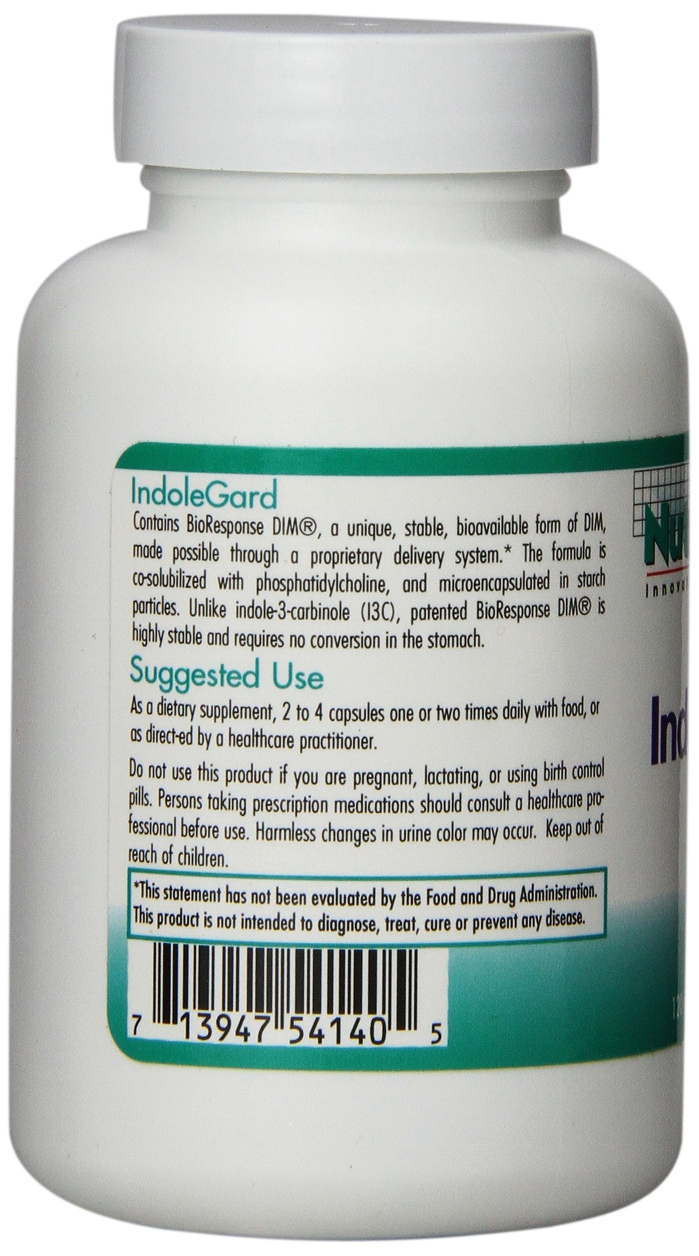 Étiquette Nutricology IndoleGard avec logo, pratique pour routine féminine.