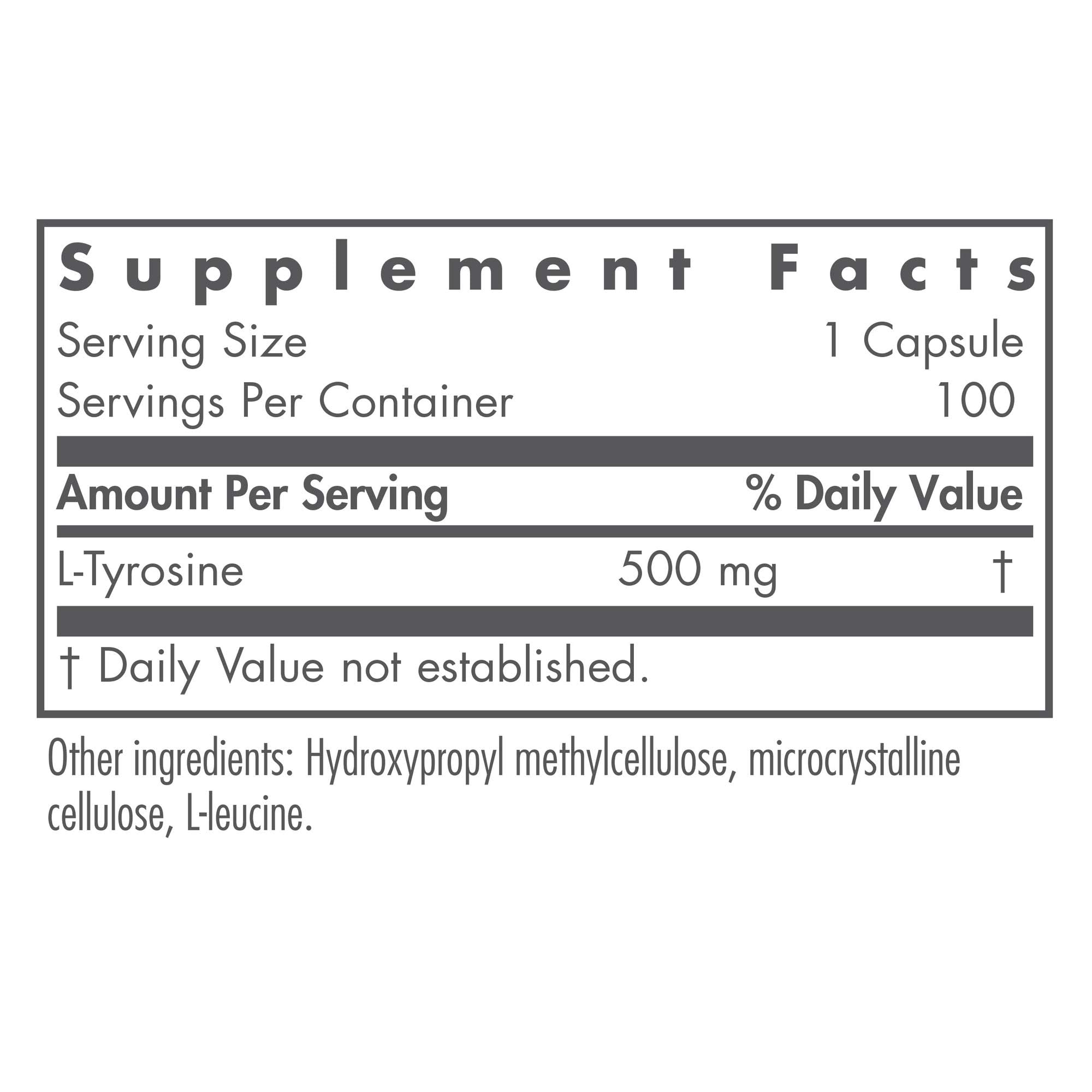 Nutricology L-Tyrosine: capsules en gros plan, forme libre favorisant absorption efficace.