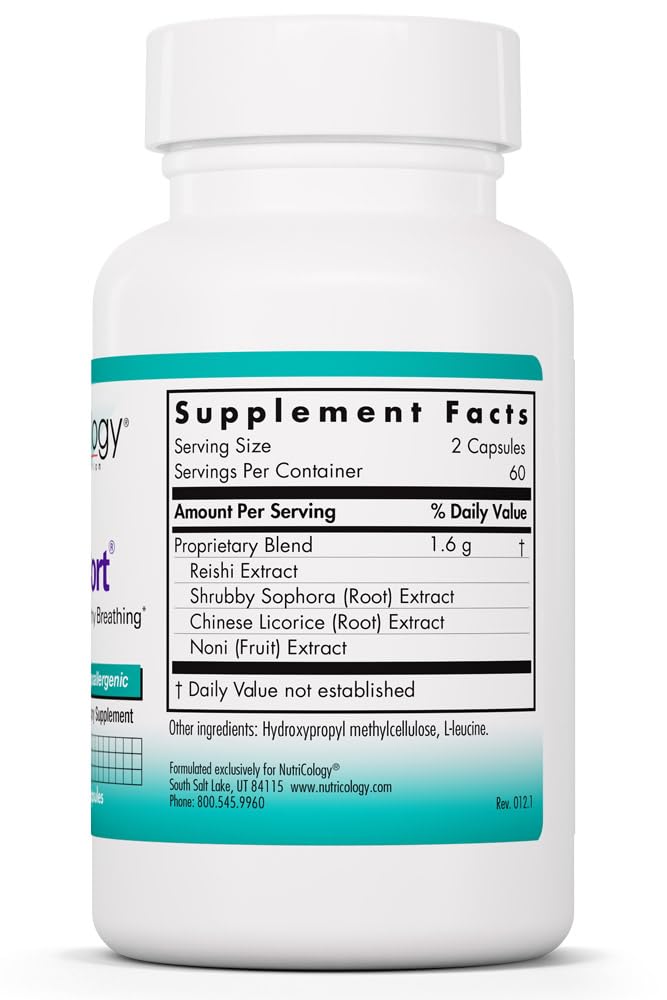 Nutricology PhytoCort: capsules d'herbes traditions pour le bien-être pulmonaire.