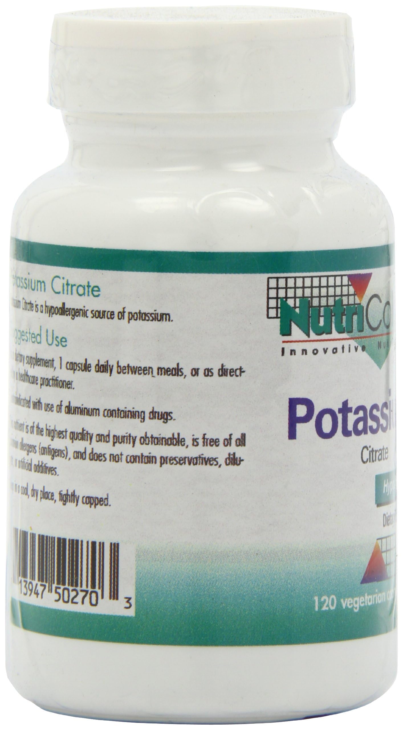 Nutricology Potassium Citrate – tableau nutritionnel, mise en avant de la biodisponibilité
