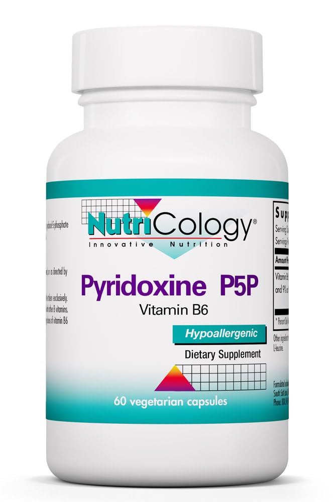 Nutricology Pyridoxine P5P – bouteille visible, soutien potentiel au métabolisme.