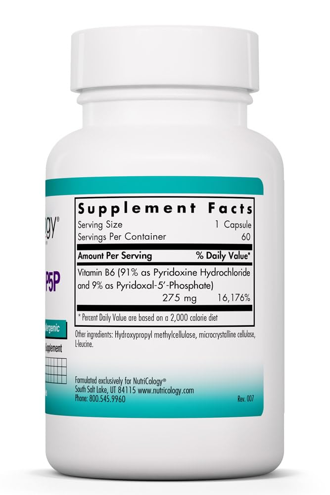 Nutricology Pyridoxine P5P – etiquette claire, transparence des ingrédients.