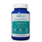 Nutricology Restore-Biotic Complete, bouteille de capsules végétariennes, soutien probiotique possible au quotidien.