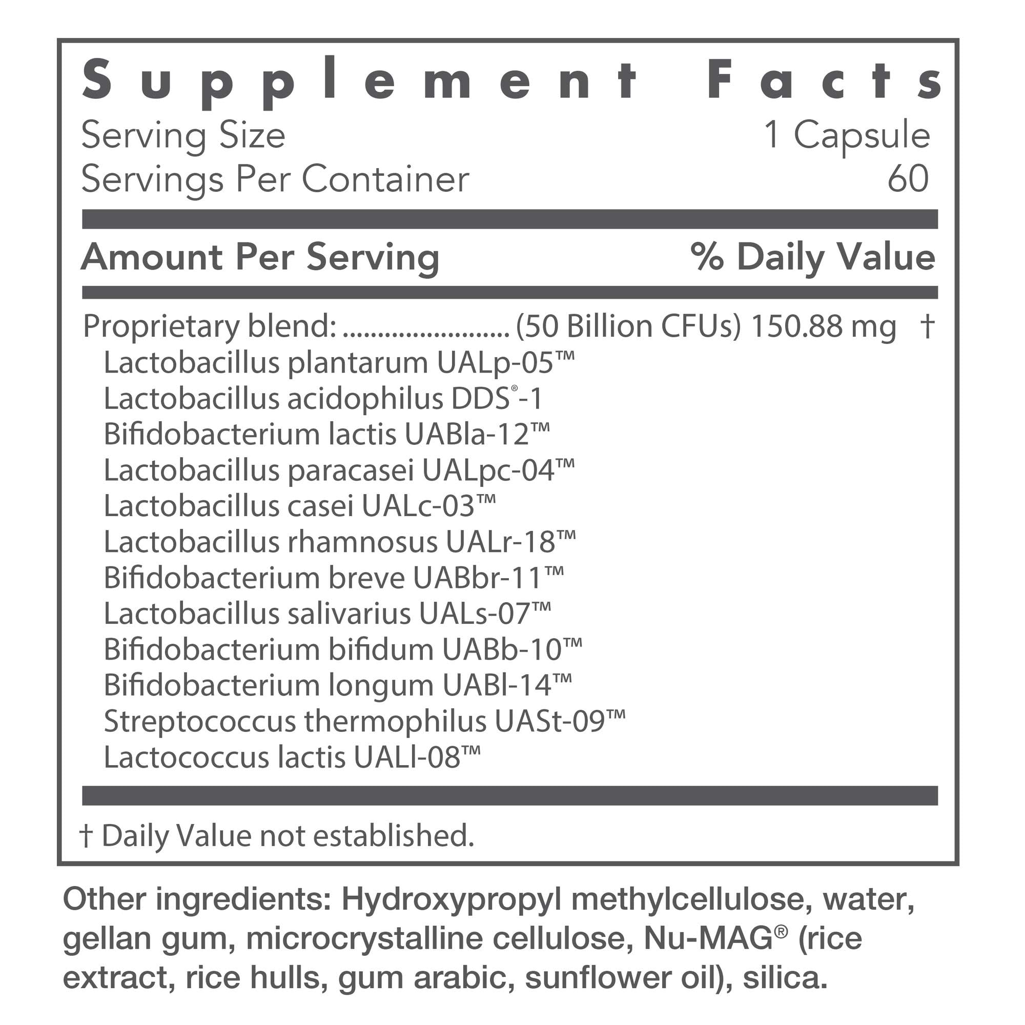Nutricology Restore-Biotic Complete, capsules végétariennes, potence élevée pour une utilisation sans réfrigération.
