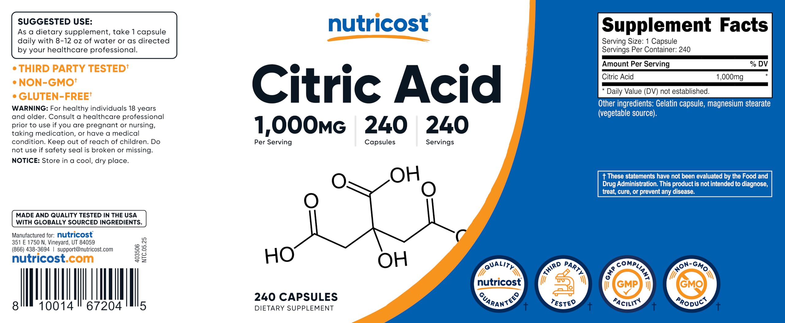 Nutricost Acide citrique ensemble vue globale, produit fiable et facile à intégrer.
