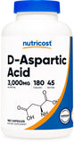 Nutricost Acide D-aspartique – capsules dans une bouteille, utilisation quotidienne possible.