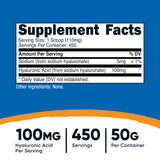 Nutricost Acide hyaluronique en poudre soluble dans l'eau, idéal pour mélanges.