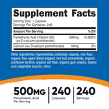 Nutricost Acide pantothénique 500 mg — bouteille facile à transporter.