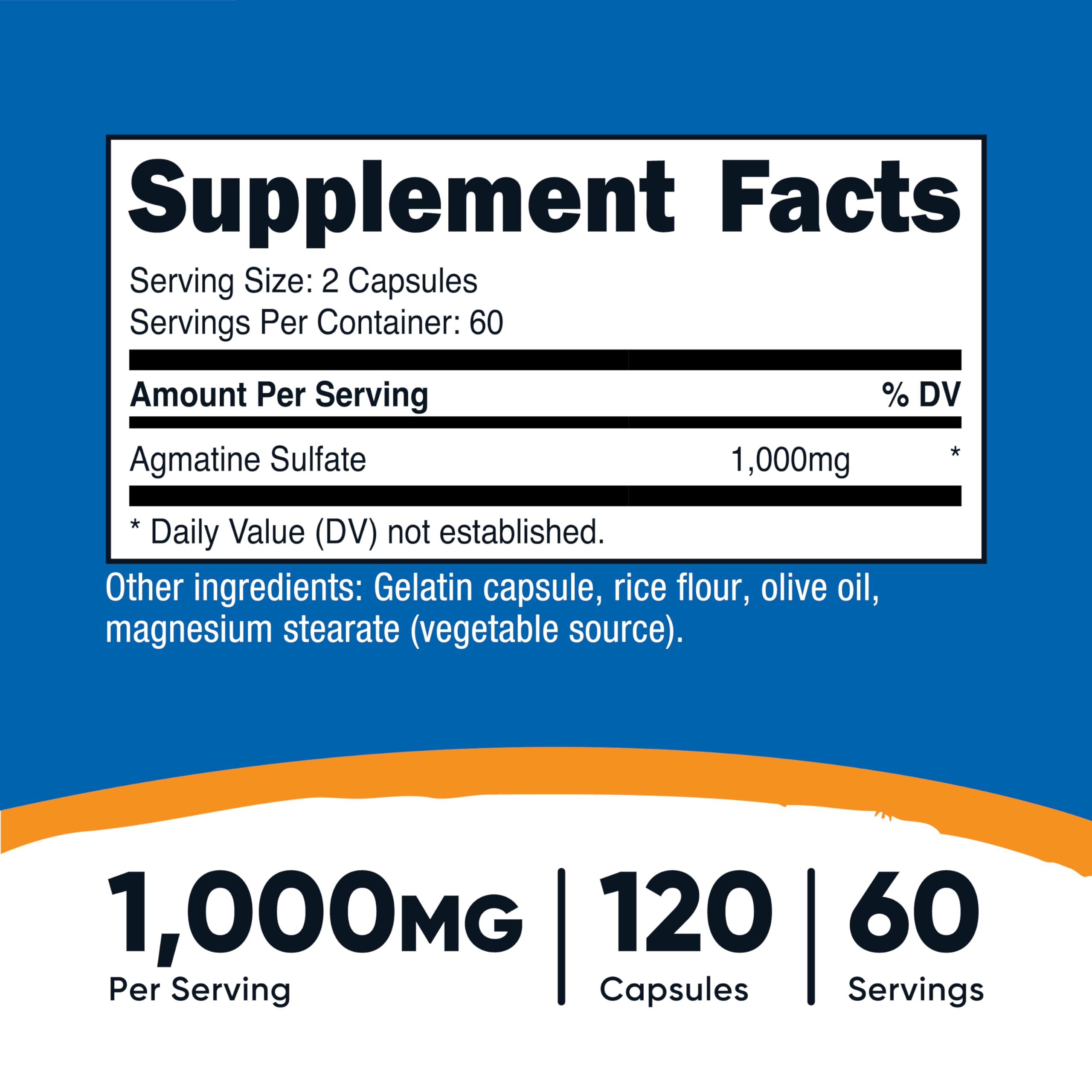Boîte Nutricost sulfate d'agmatine, 120 capsules, format pratique