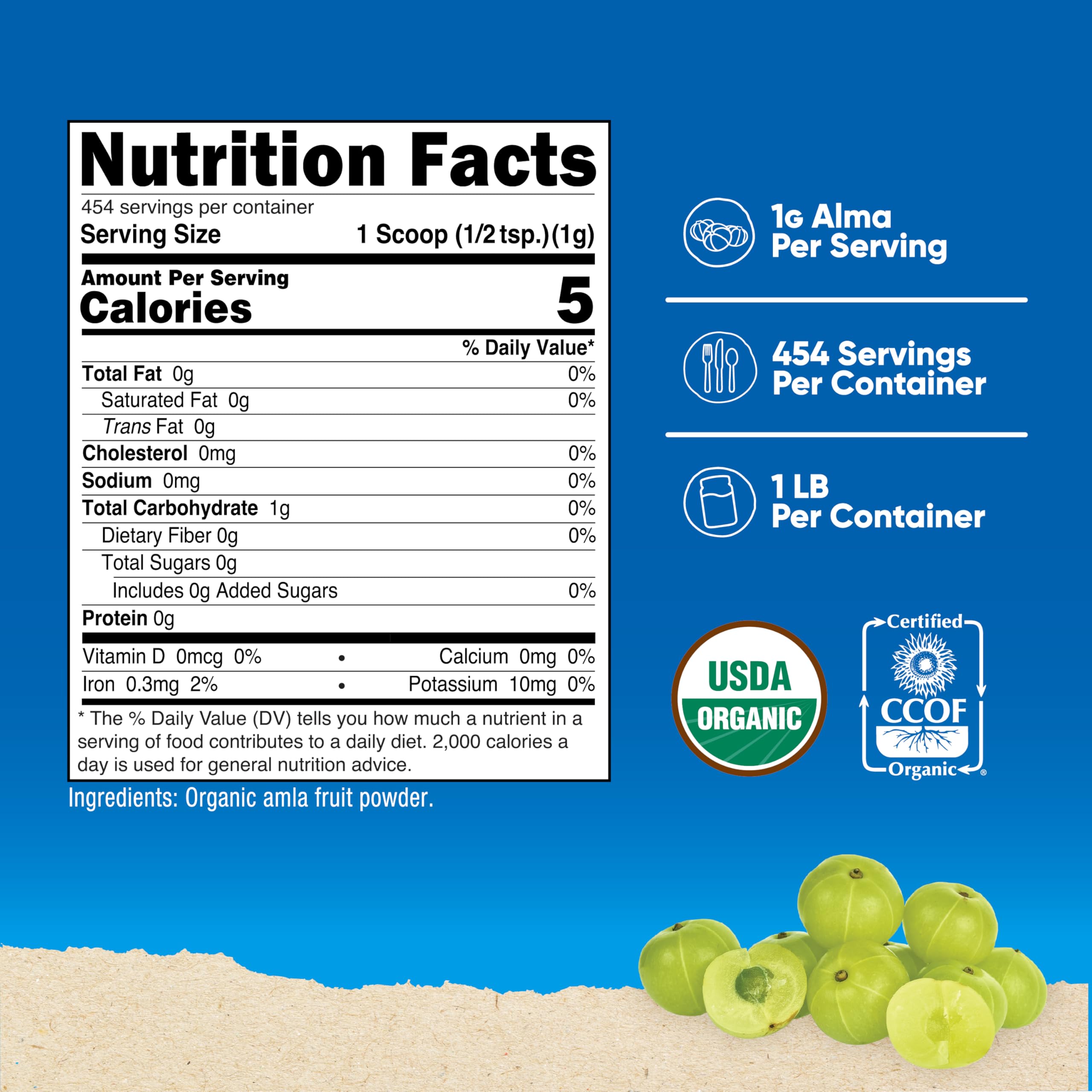 Nutricost Amla Poudre, cuillère-doseuse visible pour doser facilement vos recettes