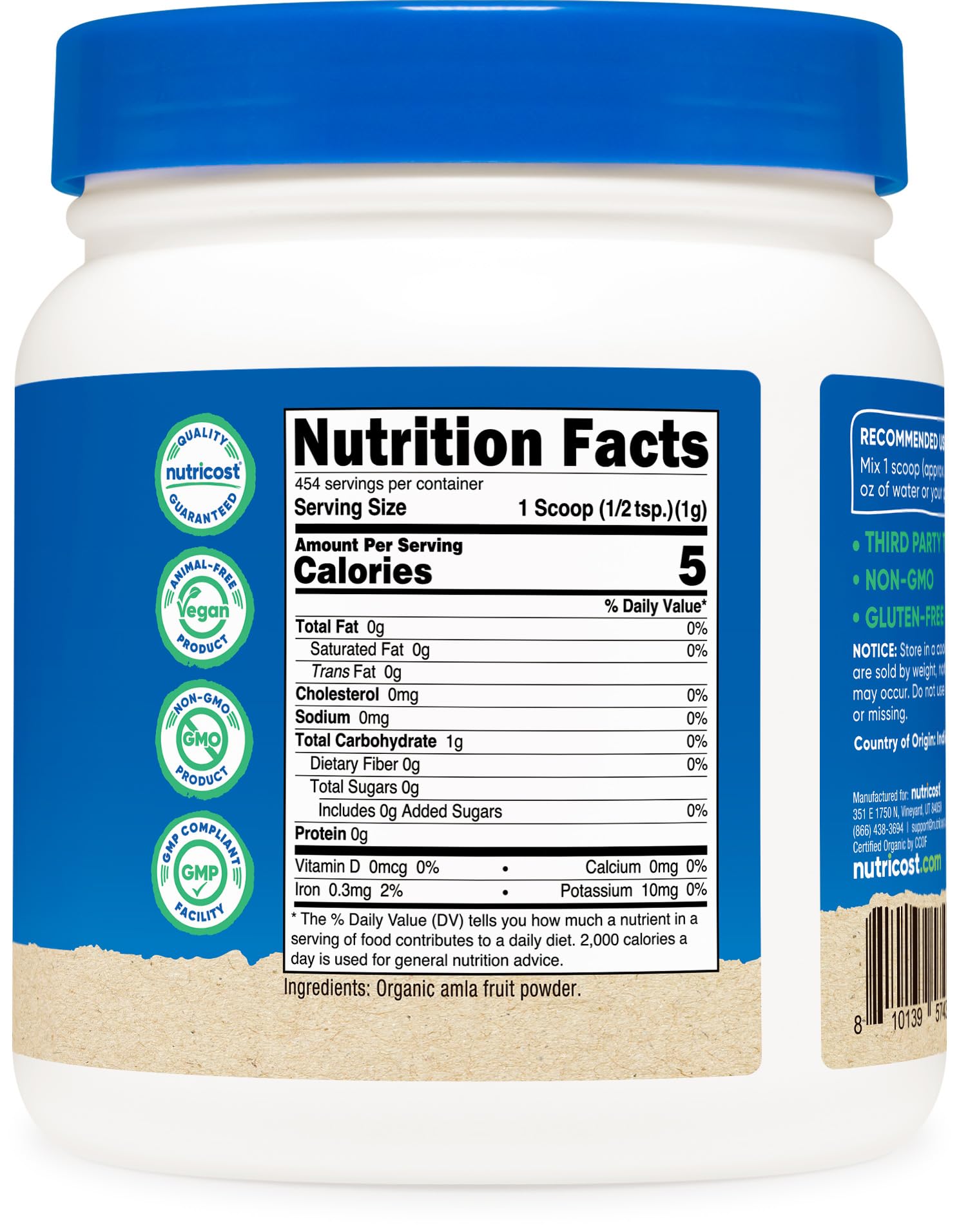 Nutricost Amla Poudre, emballage sûr et qualité certifiée pour usage quotidien