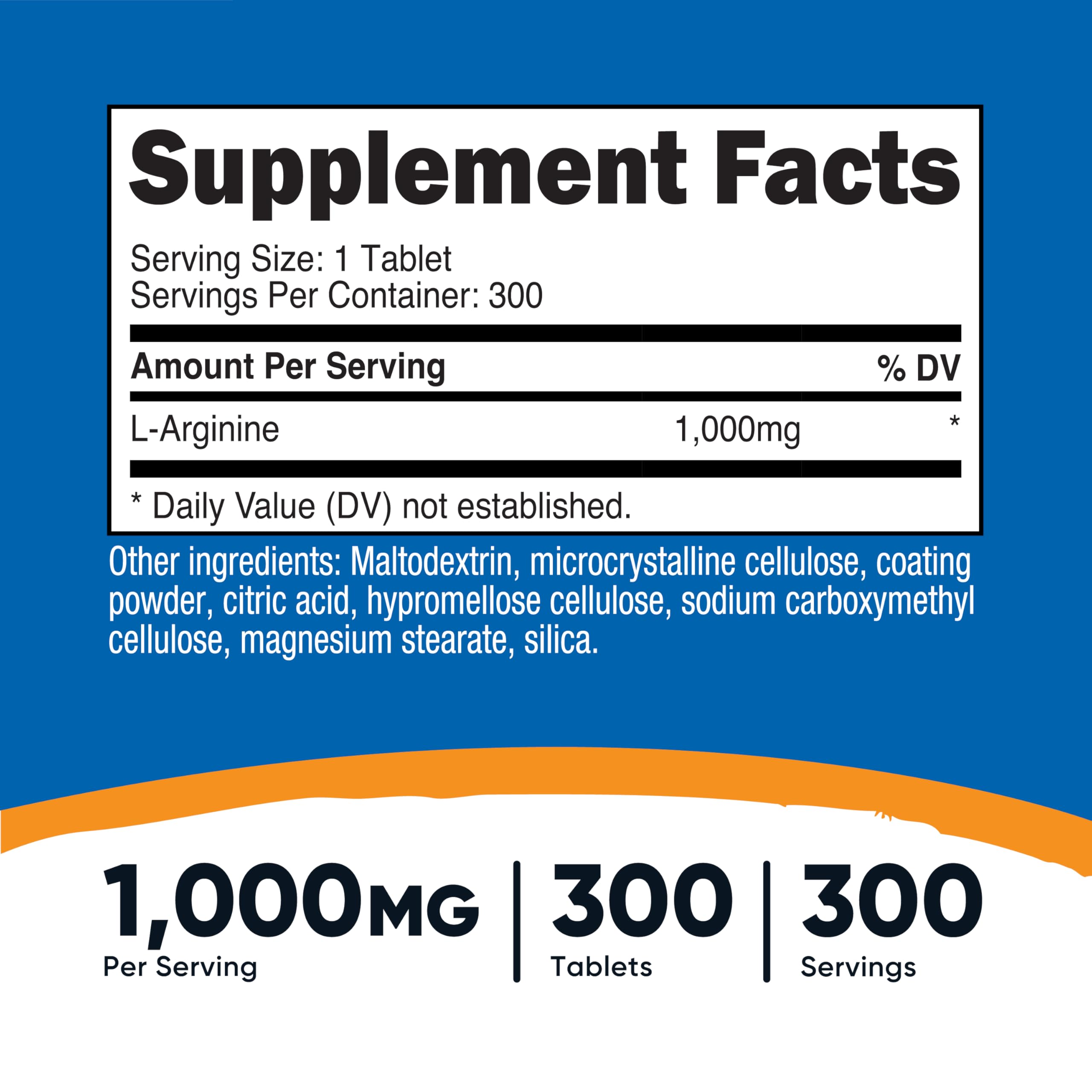 Nutricost L-Arginine 1000mg: étiquette claire pour vérifier la dose