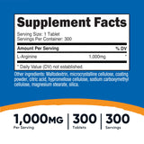 Nutricost L-Arginine 1000mg: étiquette claire pour vérifier la dose