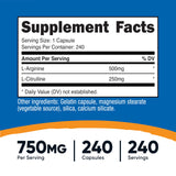 Nutricost L-Arginine L-Citrulline Complex — bouteille de 240 gélules, format pratique.