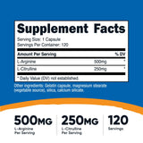 Nutricost L-Arginine L-Citrulline Complex, capsules: formulation concentrée pour les séances d'entraînement.