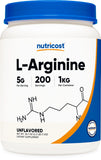 Nutricost L-Arginine Poudre dans une bouteille de 1 kg, pur et facile à doser.