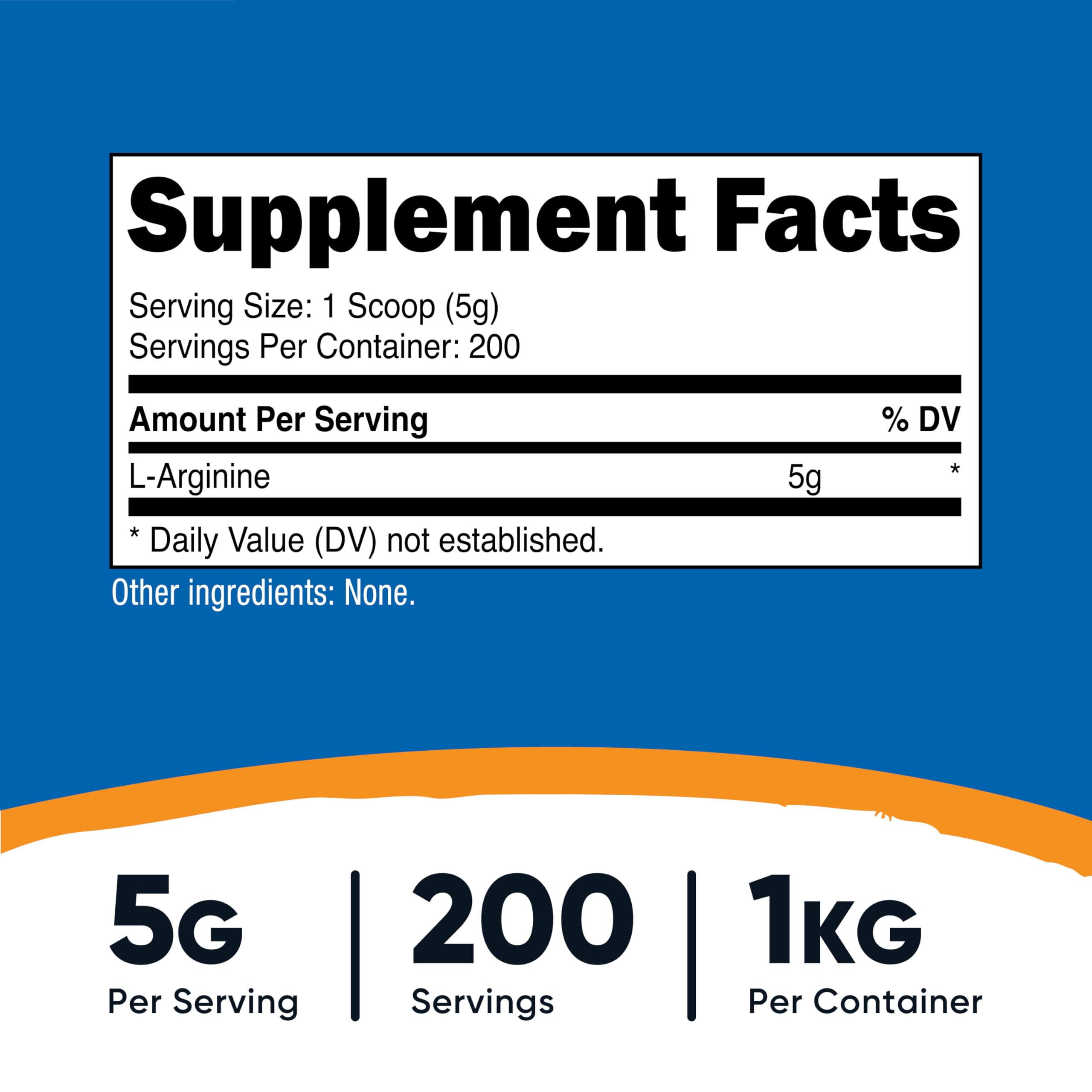 Nutricost L-Arginine Poudre avec doseuse, chaque mesure de 5 g pratique et précise.