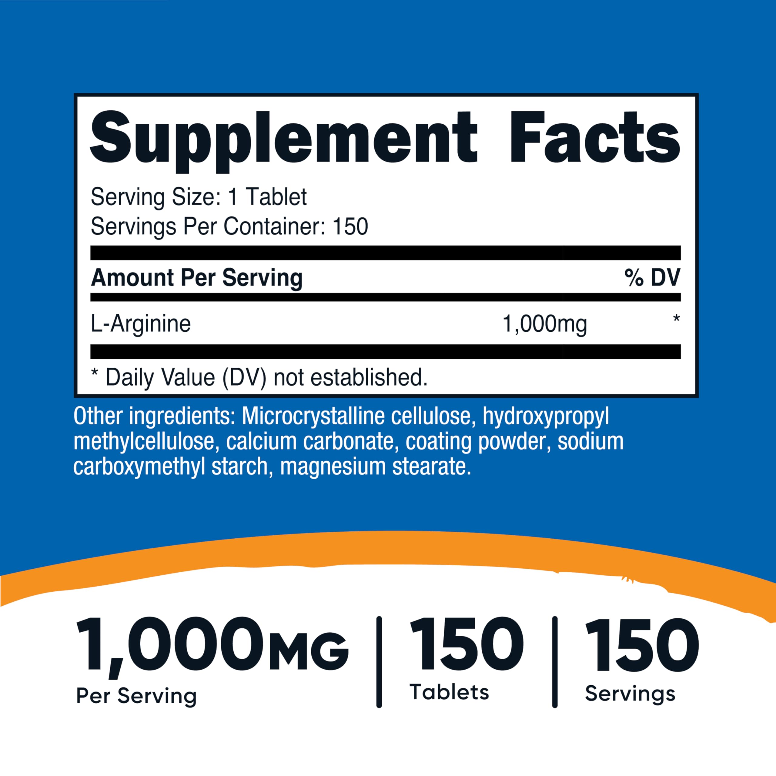 Nutricost L-Arginine 1000mg, tablettes près de l’étui, format pratique pour les routines quotidiennes.